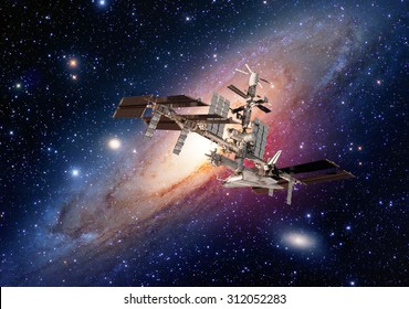 Satellite space station spaceship spacecraft outer galaxy universe. Elements of this image furnished by NASA. - Powered by Shutterstock