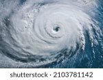 SATELLITE VIEW OF A HURRICANE ABOVE THE ATLANTIC. Elements of this image furnished by NASA