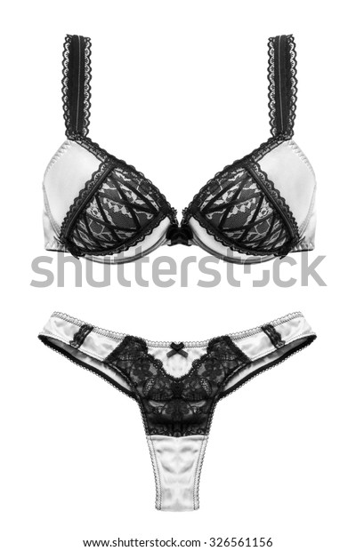 La Senza Sexy Lace Bra and Panty/Garter Lingerie Set Black &White