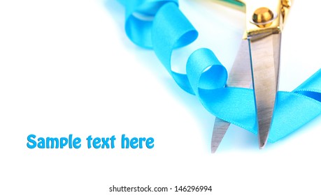 Satin ribbon curled around scissors isolated on white - Powered by Shutterstock