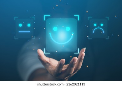 Satisfaction concept of business people using laptops to assess their satisfaction with organizational goals. online business network technology
