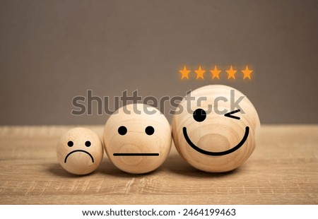 satisfaction icon on the table. the feedback for the customer give the rate star point for performance service quality. the survey marketing questionnaire. the choice of good adviser.