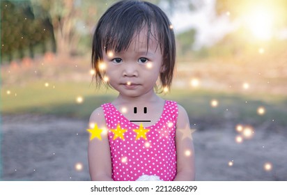 Satisfaction Level Virtual Face Emoticon Girls Health Service Assessment Concept, Three-Star Satisfaction Of Little Girl Play