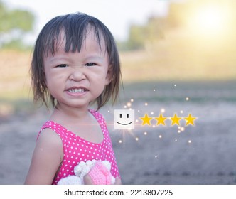 Satisfaction Of A Virtual Smiley Face Girls Health Service Assessment Concept Three-star Satisfaction Playing A Little Girl.