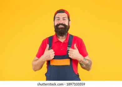 satisfied with the work done. brutal bearded man in uniform. guy worker in coveralls and cap. male worker builder or engineer. mature mechanic service. skilled plumber. repairman after finishing work. - Powered by Shutterstock