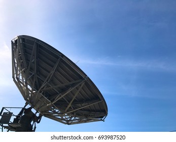 Sattelite Dish In The Blue Sky.