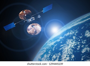 Sattelite In Space Above Earh Is Orbiting The Planet Future Technology. Elements Of This Image Furnished By NASA