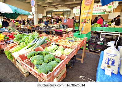 Saturday, March 21, 2020 Nantes France Food And Vegetables In Talensac Market In Nantes.