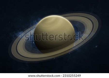 Saturn, galaxy and stars. View of Saturn - planet gas-giant of the solar system. Galaxy, stars and planet Saturn. High resolution image. This image elements furnished by NASA.
