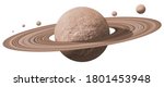 saturn planets in deep space with rings  and moons surrounded. isolated with clipping path on white background