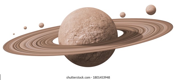 saturn planets in deep space with rings  and moons surrounded. isolated with clipping path on white background - Shutterstock ID 1801453948