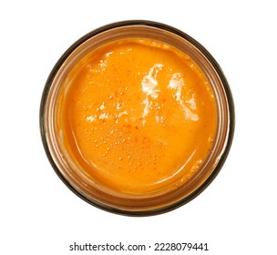 Sauce cocktail with brandy and fruity undertone in glass jar isolated on white - Shutterstock ID 2228079441
