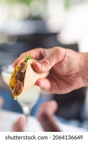 Sauce Dripping Out From Mexican Food Taco. Dish Consisting Of A Small Corn Or Wheat Flapjack Tortilla Topped With A Filling Such As Meat, Guacamole Sauce, Vegetables Or Seafood