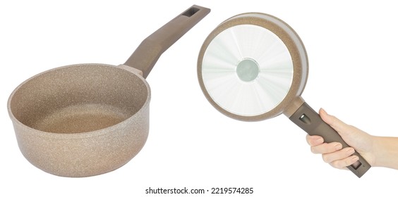 Saucepan With A Handle For Cooking. Isolated From The Background