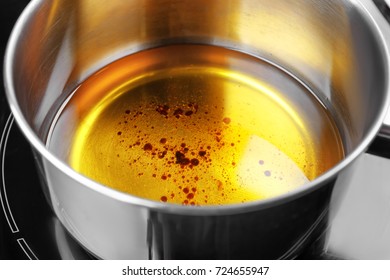 Saucepan With Used Vegetable Oil, Closeup