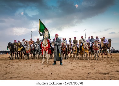 Saudi Arab Camel Riders With Their Camels On Traditional Desert Safari Festival In Abqaiq Saudi Arabia. 10-Jan-2020