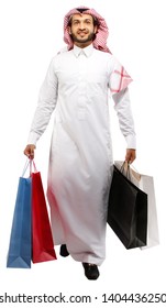 Saudi Arab Gulf Middle East Muslim Man Shopping With Bags