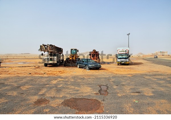 Saudi, Arabia - 13 Mar 2020: The vintage car in\
the desert of Saudi\
Arabia