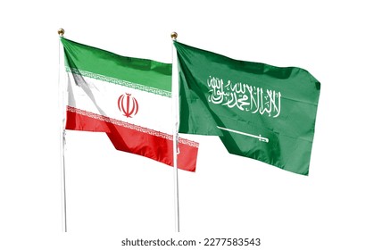 Saudi Arabia flag and Iran flag on cloudy sky. waving in the sky - Shutterstock ID 2277583543