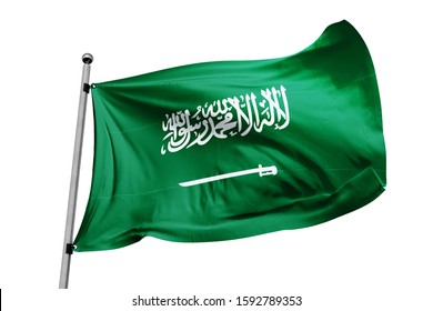 Saudi Arabia Flag Waving Isolated White Background