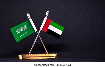 Saudi Arabia And UAE Table Flag With Black Background