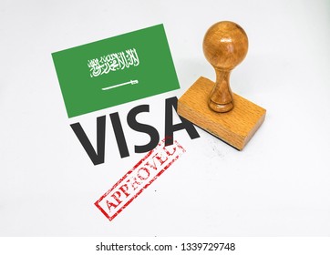 Saudi Arabia Visa Approved With Rubber Stamp And Flag