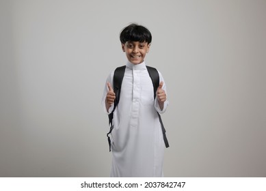 A Saudi Arabian Boy With Different Position On White Background 