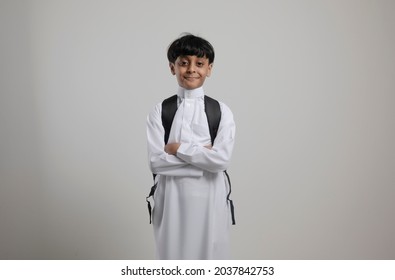 A Saudi Arabian Boy With Different Position On White Background 