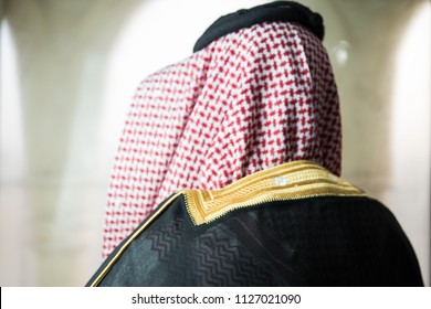 Saudi Arabian Man Wears Luxury Traditional Arabic Clothes.