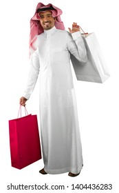 Saudi Arabian Middle Eastern Gulf Man Shopping With Bags In Hand