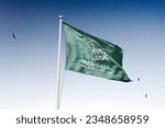 Saudi National Day 2023 93th Flag-green background with the national day typo and 93 th Years Anniversary. Official logo