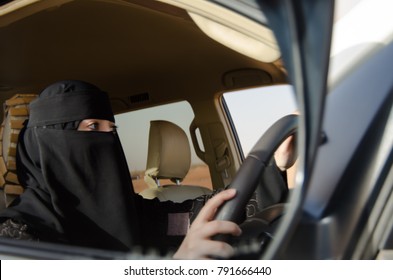 Saudi Woman Driving A Car In Saudi Arabia