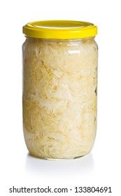 Sauerkraut In Jar On White Background