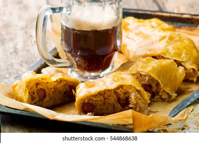 Sauerkraut Strudel With Sausages.selective Focus. Style Rustic