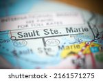 Sault Ste. Marie. Michigan. USA on a geography map.