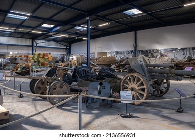 Saumur, France - February 26, 2022: German Armoured Vehicles And Weapons At The Tank Museum In Saumur (Musee Des Blindes). Second World War Exhibition. Selective Focus.