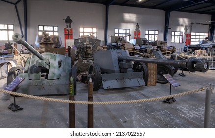 Saumur, France - February 26, 2022: German Armoured Vehicles And Weapons At The Tank Museum In Saumur (Musee Des Blindes). Second World War Exhibition. Selective Focus.