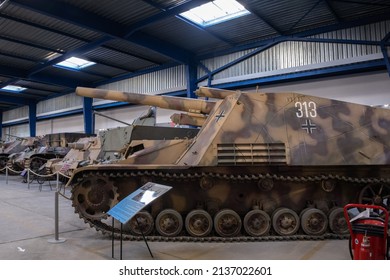 Saumur, France - February 26, 2022: German Armoured Vehicles And Weapons At The Tank Museum In Saumur (Musee Des Blindes). Second World War Exhibition. Selective Focus.