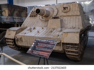 Saumur, France - February 26, 2022: German Sturmpanzer IV (Sd. Kfz. 166). Tank Museum In Saumur (Musee Des Blindes). Second World War Exhibition. Selective Focus.