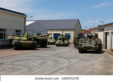 Saumur, France-06 06 2014:Parked Tanks Waiting To Be Restored In The Courtyard Of The Musée Des Blindés 