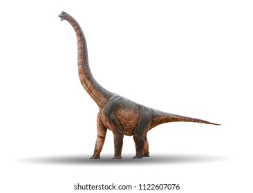 Sauropod Dinosaur Is Made Of Cement Isolated On A White Background With Clipping Path