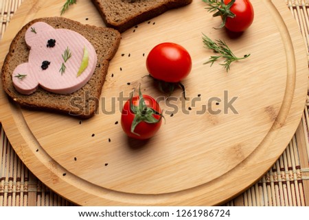 Similar – Image, Stock Photo Bruschetta with cream cheese, cherry tomatoes and basil