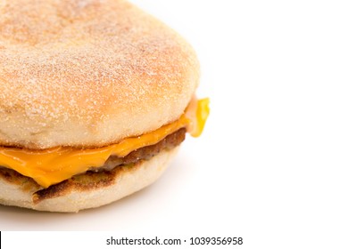 Sausage And Cheese Breakfast Sandwich On A White Background