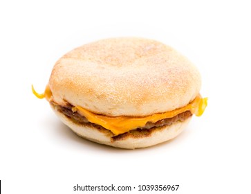 Sausage And Cheese Breakfast Sandwich On A White Background