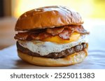 sausage egg and bacon breakfast burger 