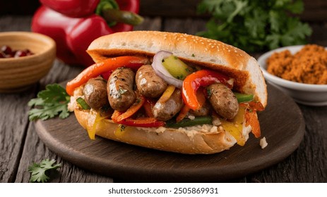 Sausage and Peppers: Italian-style dish with sautéed sausage, bell peppers, and onions, often served in a sandwich.