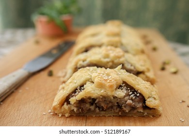 Sausage And Pistachio Meat Plait