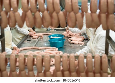 Sausage production by meat processing plant workers - Powered by Shutterstock