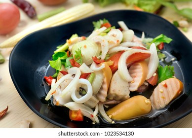 Sausage Salad With Vegetable.  It Is Very Good Menu, Good Nutrition, Low Calorie, For Diet 