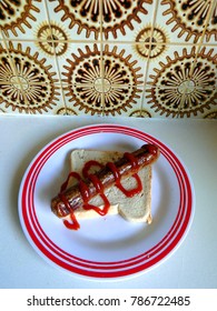 Sausage Sandwich In Retro Kitchen Tiles